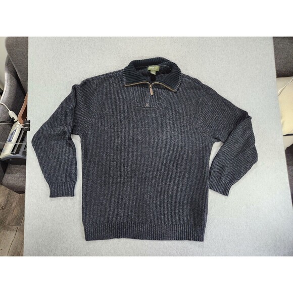 Eddie Bauer Sweater Mens XXL Heavy Knit Ribbed Cotton‎ Quarter Zip Dark Gray - Picture 9 of 9
